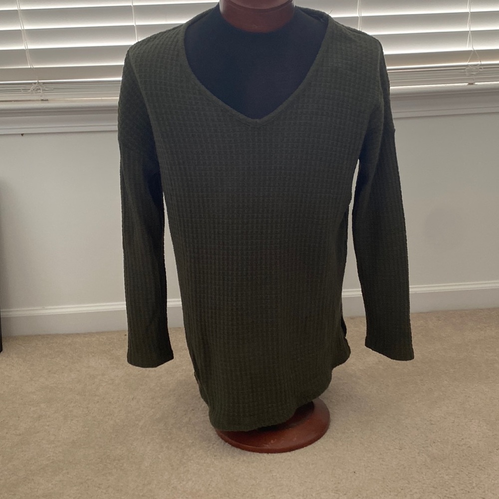 Green waffle sweater